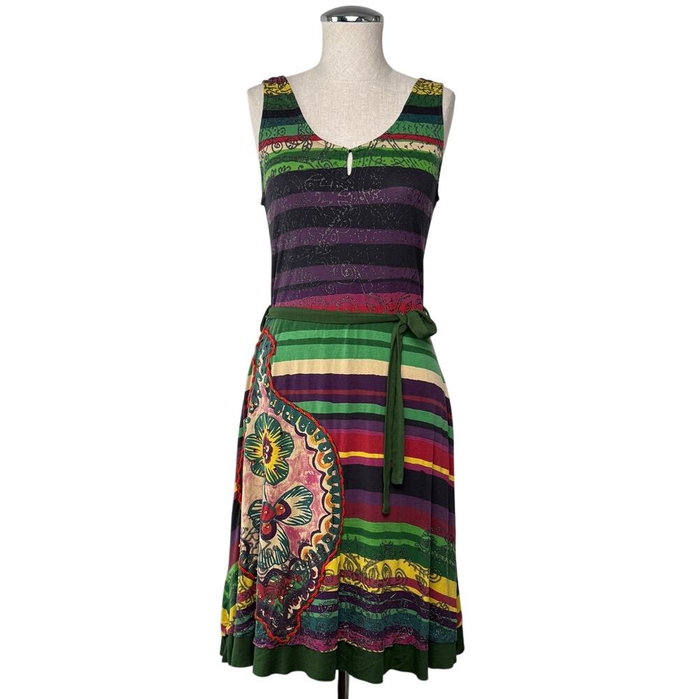 Desigual Striped A-line Dress Bold Dopamine Multicolor Boho Eclectic Artsy M
